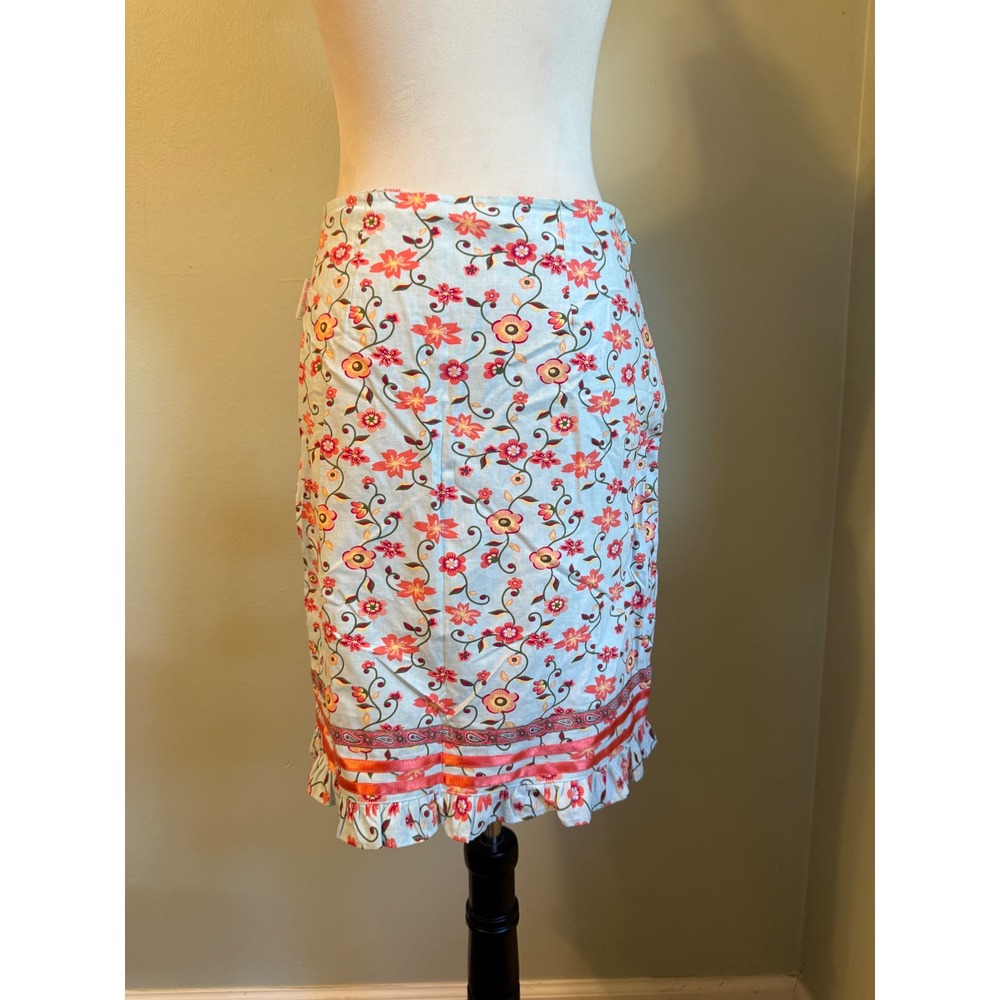 Mary-Kate Ashley Girls Floral Ruffle dainty Skirt Light Blue Orange XL 14/16 Y2K
